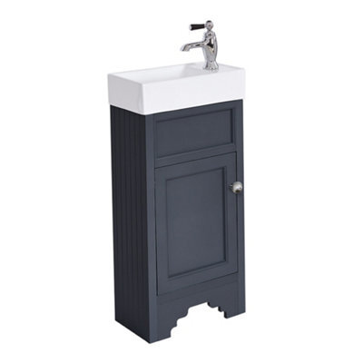 Homestylestore Black Grey 400mm Bathroom Vanity Unit With Basin And Chrome Round Handles - image 1