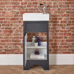 Homestylestore Black Grey 400mm Bathroom Vanity Unit With Basin And Chrome Round Handles - thumbnail 2
