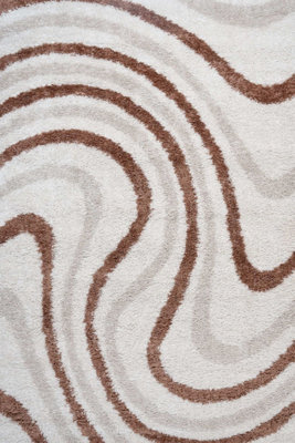 The Rugs Moodi Shaggy Light Beige/terra Sunhaze Rug Runner Striped Thick High Pile For Living Rooms, Bedrooms, Hallways, Kitchens - image 1