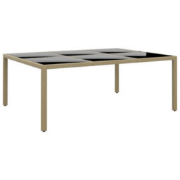 Berkfield Garden Table 200X150X75 Cm Tempered Glass And Poly Rattan Beige - thumbnail 1