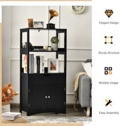 Gainoom Bathroom Black Floor Cabinet Wooden Tall Storage Cupboard Freestanding 2 Open Shelves - thumbnail 8