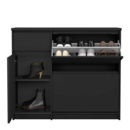 Wyld Haus Budapest Matt Black Wooden Shoe Cabinet 3 Doors 1 Drawer - thumbnail 9