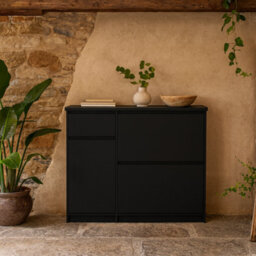 Wyld Haus Budapest Matt Black Wooden Shoe Cabinet 3 Doors 1 Drawer - thumbnail 2