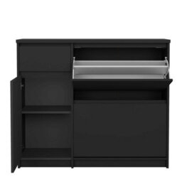 Wyld Haus Budapest Matt Black Wooden Shoe Cabinet 3 Doors 1 Drawer - thumbnail 4