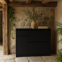 Wyld Haus Budapest Matt Black Wooden Shoe Cabinet 3 Doors 1 Drawer - thumbnail 1
