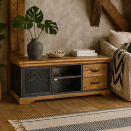Wyld Haus Albatross Mango Wood & Metal Tv Media Unit 1 Door 2 Drawers 1400mm - thumbnail 1