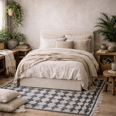 Wyld Haus Portarlington Upholstered Ivory Twill 4Ft6 Double Bed With Headboard - image 1