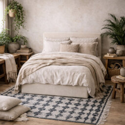Wyld Haus Portarlington Upholstered Ivory Twill 4Ft6 Double Bed With Headboard - thumbnail 1