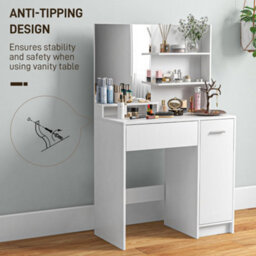 Homcom Dressing Table With Mirror And Stool, Makeup Desk For Bedroom, White - thumbnail 8