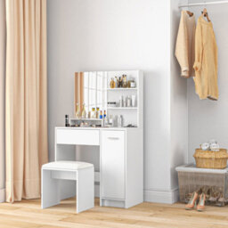Homcom Dressing Table With Mirror And Stool, Makeup Desk For Bedroom, White - thumbnail 9