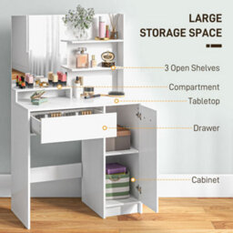 Homcom Dressing Table With Mirror And Stool, Makeup Desk For Bedroom, White - thumbnail 4