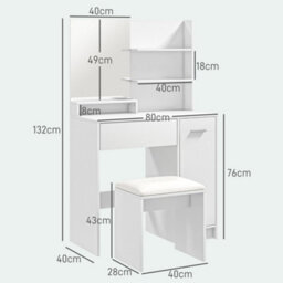 Homcom Dressing Table With Mirror And Stool, Makeup Desk For Bedroom, White - thumbnail 3