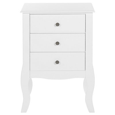Wyld And Coco Scandihome Three-Drawer Bedside Table White Mdf, Cabriole Legs, Medium - image 1
