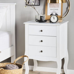 Wyld And Coco Scandihome Three-Drawer Bedside Table White Mdf, Cabriole Legs, Medium - thumbnail 2