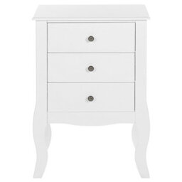 Wyld And Coco Scandihome Three-Drawer Bedside Table White Mdf, Cabriole Legs, Medium - thumbnail 1
