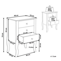 Wyld And Coco Scandihome Three-Drawer Bedside Table White Mdf, Cabriole Legs, Medium - thumbnail 4