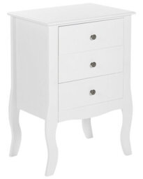 Wyld And Coco Scandihome Three-Drawer Bedside Table White Mdf, Cabriole Legs, Medium - thumbnail 3