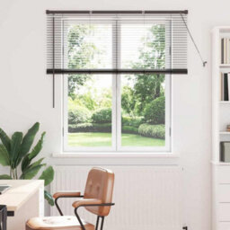 Berkfield Window Blind With Curtains Manual Black Aluminium - thumbnail 1