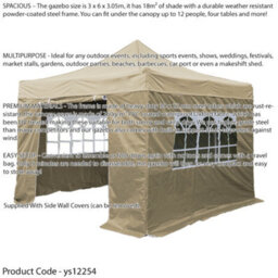 Loops 3X6M Beige Pop-Up Gazebo With Side Walls - Durable Outdoor Pavilion Tent - thumbnail 2