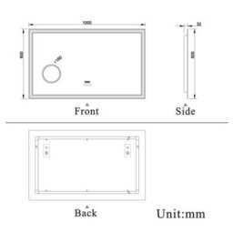 Probaty Bathrooms 100X60Cm 3-Color Dimmable Led Mirror With Bluetooth,clock And Magnifier,memory Function,anti-Fog,wall Vanity - thumbnail 9