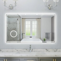 Probaty Bathrooms 100X60Cm 3-Color Dimmable Led Mirror With Bluetooth,clock And Magnifier,memory Function,anti-Fog,wall Vanity - thumbnail 1