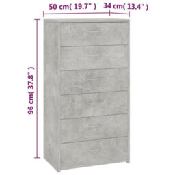 Berkfield Durable Sideboard With 6 Drawers Concrete Grey 50X34X96 Cm Engineered Wood - thumbnail 6