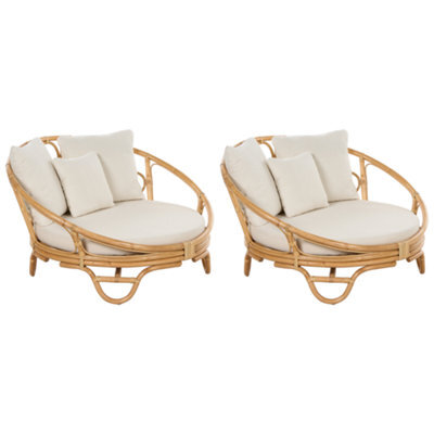 Beliani Set Of 2 Garden Daybeds Rossano Rattan Natural - image 1