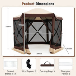Foldable Hexagonal Gazebo With 6Net Sides - thumbnail 2