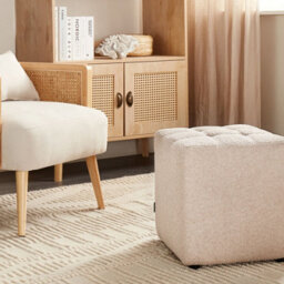 Wyld and Coco Beige Boucle Footstool 38 X 38 Cm Square Ottoman, Multifunctional Seat For Living Room And Bedroom - thumbnail 2