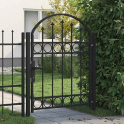 Walplus Fence Gate With Arched Top Steel 104X125 Cm Black - thumbnail 1