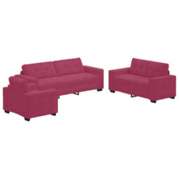 Vidaxl Sofa Set With Cushion 3 Pcs Wine Red 221 X 78 X 80 Cm Velvet - thumbnail 2