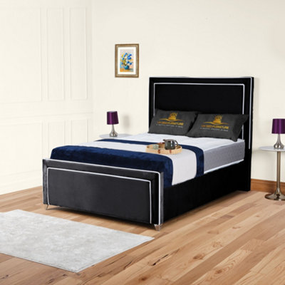 UKBEDFURNITURE Ariana Black Plush Valvet Upholstered Bed Frame Only - Slatted Base - 48 Inch Headboard - image 1