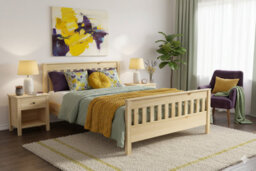 Nodax Double Bed Frame, F16, Solid Pine Wood, Easy Assembly, Sturdy Slats & Extra Support Legs, 4Ft 6In, Alder Finish - thumbnail 1