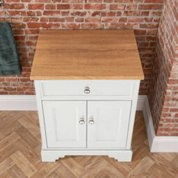 Homestylestore 645mm Antique White And Oak Bathroom Vanity Unit With Chrome Round Handles - thumbnail 2