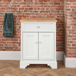 Homestylestore 645mm Antique White And Oak Bathroom Vanity Unit With Chrome Round Handles - thumbnail 3