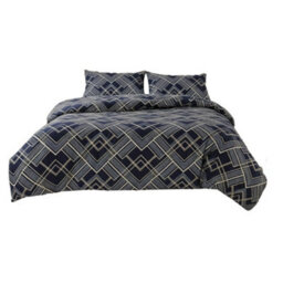 Geometric Zig Zag Print Duvet Cover Stylish Durable Bedding Set For Home Grey - thumbnail 2