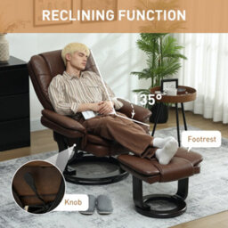 Homcom Swivel Manual Recliner And Footrest Set Pu Leather Chair Brown - thumbnail 4