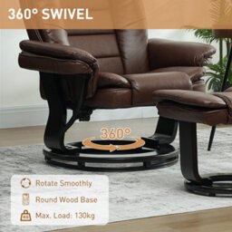 Homcom Swivel Manual Recliner And Footrest Set Pu Leather Chair Brown - thumbnail 5