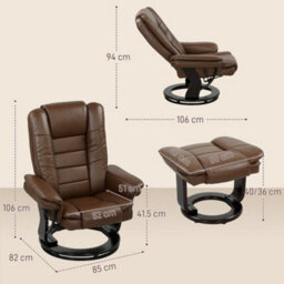 Homcom Swivel Manual Recliner And Footrest Set Pu Leather Chair Brown - thumbnail 3