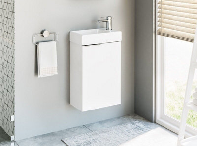 Impact Furniture Bathroom Vanity Unit With Basin Small Sink For Cloakroom White Gloss Wall Hung Cabinet Avir - image 1