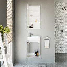 Impact Furniture Bathroom Vanity Unit With Basin Small Sink For Cloakroom White Gloss Wall Hung Cabinet Avir - thumbnail 8