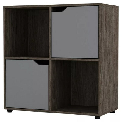 Urbn-Living Urbnliving 4 Cube Anthracite Oak Wooden Bookcase Shelving Display Shelves Storage Unit Wood Shelf Grey Door - image 1