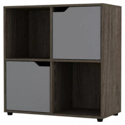 Urbn-Living Urbnliving 4 Cube Anthracite Oak Wooden Bookcase Shelving Display Shelves Storage Unit Wood Shelf Grey Door