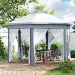 3X4M Hexagon Gazebo W/ Mesh Curtains Outdoor Garden - thumbnail 4