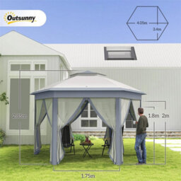 3X4M Hexagon Gazebo W/ Mesh Curtains Outdoor Garden - thumbnail 2