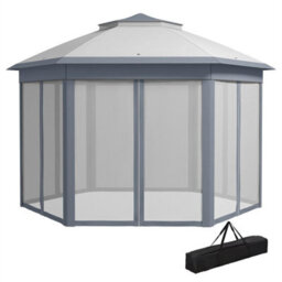 3X4M Hexagon Gazebo W/ Mesh Curtains Outdoor Garden - thumbnail 1