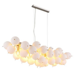Luminosa Lighting Luminosa Udo Bar Pendant Ceiling Light Nickel Matt Balls Opal Glass Shade 6X E14 - thumbnail 1
