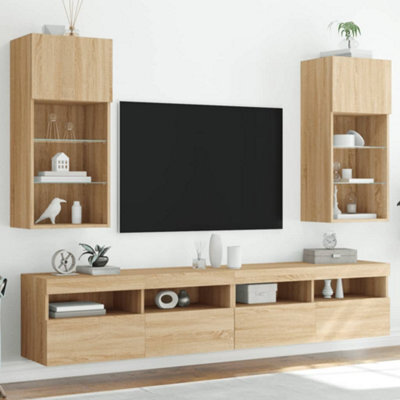Walplus Tv Cabinets With Led Lights 2 Pcs Sonoma Oak 40.5X30X90 Cm - image 1