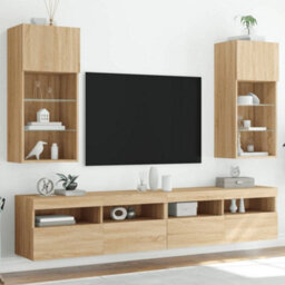 Walplus Tv Cabinets With Led Lights 2 Pcs Sonoma Oak 40.5X30X90 Cm - thumbnail 1