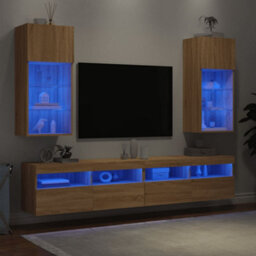 Walplus Tv Cabinets With Led Lights 2 Pcs Sonoma Oak 40.5X30X90 Cm - thumbnail 4